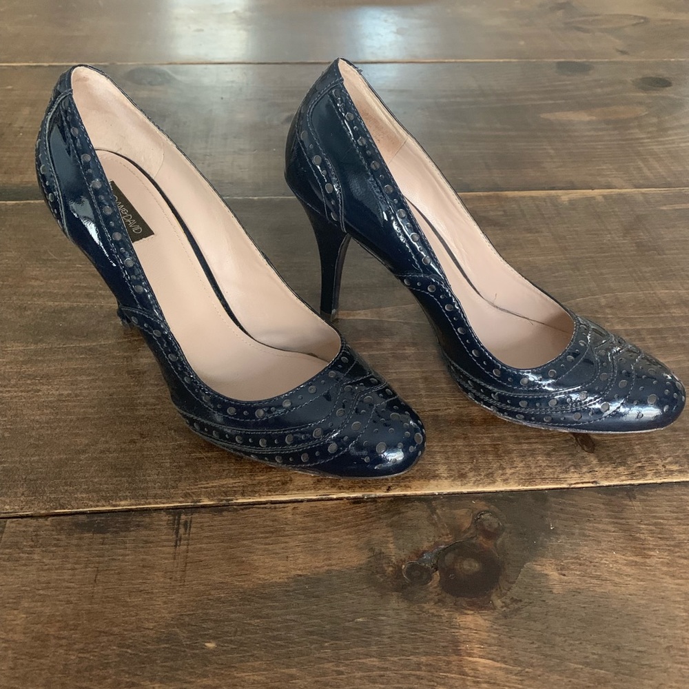 Patent brogue stitching heels NAVY GUC